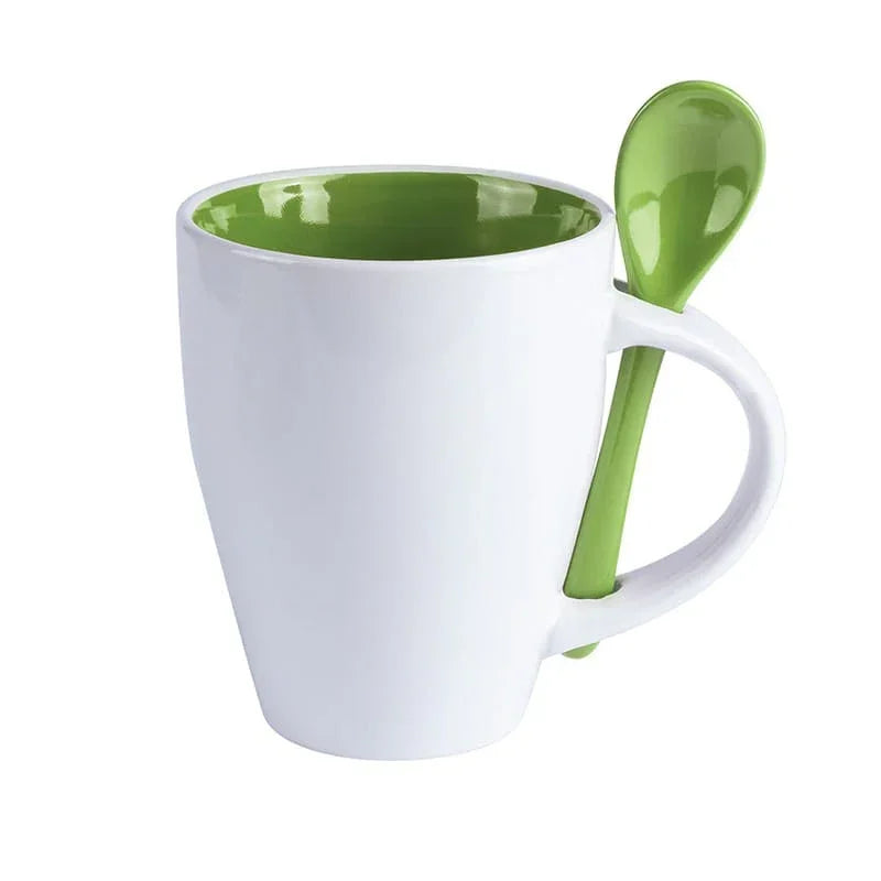 Destockage Tasse Vert Tasse en céramique de couleur avec cuillère assortie Tasse en céramique de couleur avec cuillère assortie