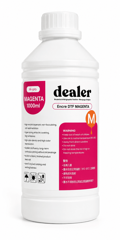 Coque Sublimation Magenta 1 Litre - Encre DTF Pro 1 Litre - Encre DTF Professionnelle – Couleurs haute densité & Résistant