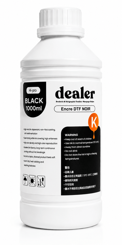 Coque Sublimation Noir 1 Litre - Encre DTF Pro 1 Litre - Encre DTF Professionnelle – Couleurs haute densité & Résistant