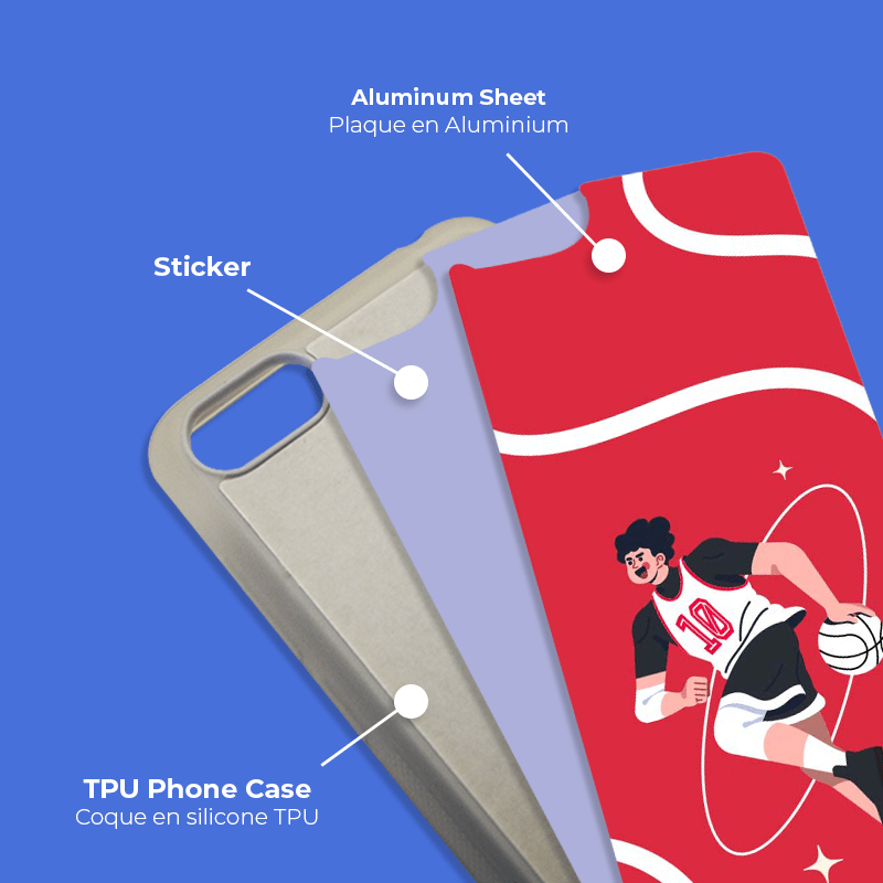 Coque sublimation 2D TPU pour Huawei P50, P40 Pro, P40 Lite 5G, P40, P30, P20, P10, P9, P8, P Smart. La plaque arrière en aluminium dédiée à la sublimation permet la personnalisation de la coque.