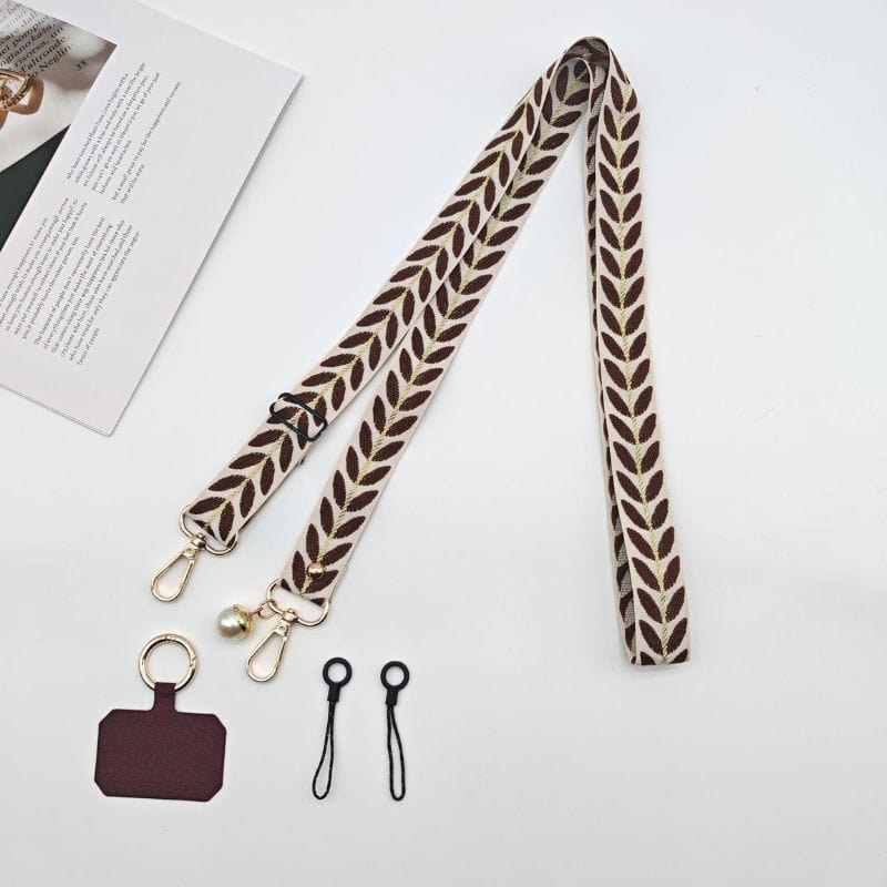 Bandoulière marron pour téléphone avec détail perle