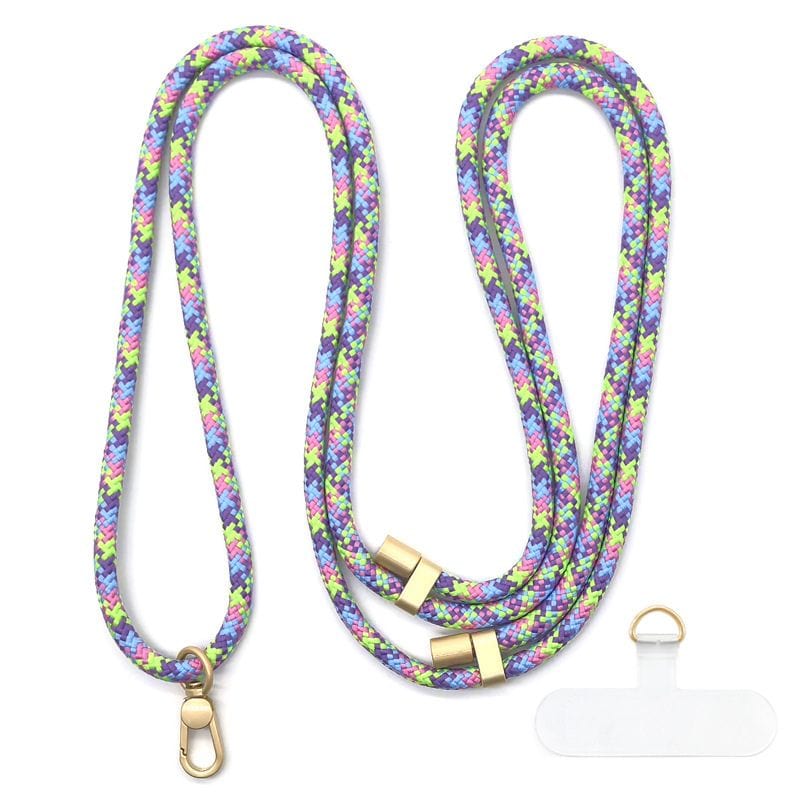 Cordon bariolé violet et rose adaptable à toutes les coques de téléphone